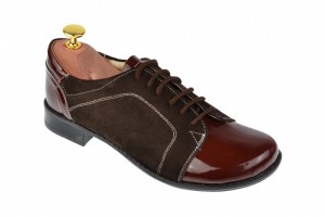 Pantofi dama, casual, din piele naturala, maro, cu varf din lac, Bob P53MM